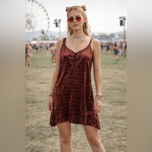 Vintage Brown Velvet Slip Dress - Size XL